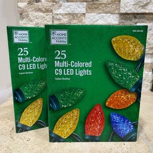 2 Boxes Set Home Accents 25 LED Multi Color C9 Faceted Christmas String Lights